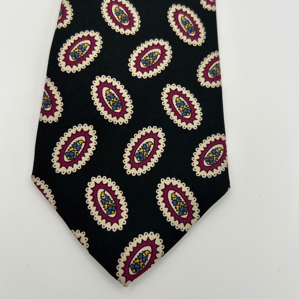 Liberty of London Tie Mens OS Black Silk Medallion Classic Preppy Vintage